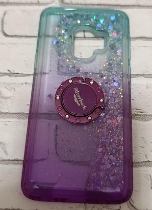 Чехол для samsung galaxy s9 с блестками и кольцом-подставкой, фиолетово-бирюзовый