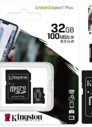 Microsd карта kingston canvas select plus 32gb class 10 uhs-i u1 v10 для устройств