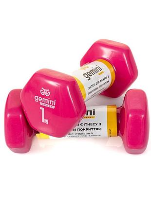 Гантели gemini sport для фитнеса с виниловым покрытием 2шт по 1.0кг gsd-1.0pink