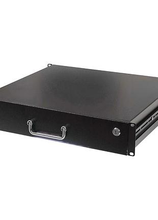 Скринька висувна для документів 19" з замком, 2u 450 глибина, чорна