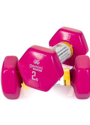 Гантели gemini sport для фитнеса с виниловым покрытием 2шт по 2.0кг gsd-2.0pink