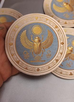 Круглые подставки под чашку декор дерево жук скарабей оберег защита