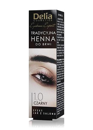 Фарба для брів хна у порошку delia cosmetics henna traditional, тон 1.0 чорна, 2г
