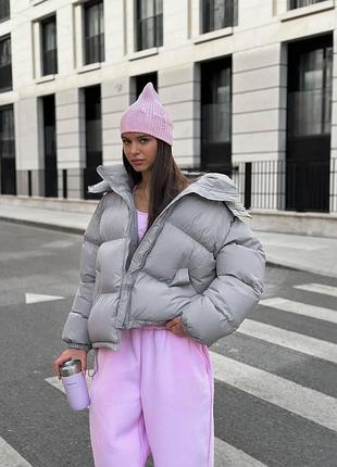 Объемная женская зимняя дута куртка oversize l, серый