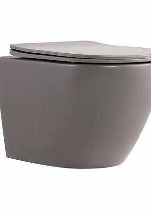 Унитаз подвесной qtap robin ultra quiet 520 x 365 x 340 мм, stone grey, с сиденьем slim duroplast / soft-close / quick release