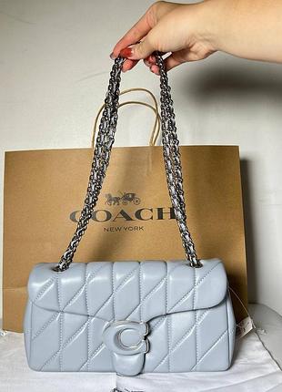 Кожаная женская сумка coach tabby shoulder bag 26 quilted серо-голубая