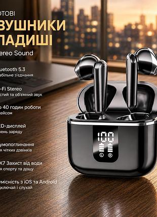 Беспроводные наушники-вкладыши bluetooth 5.3, hi-fi stereo, до 40 часов работы, led-дисплей, шумоподавление, ipx7, для ios и andro