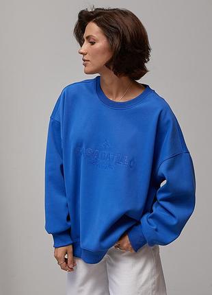 Женский утепленный свитшот oversize с начесом цвет синий размер one size fl_003526