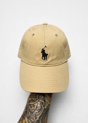Кепка polo ralph lauren бежевая с вышитым логотипом регулируемая хлопковая