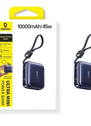 Павербанк baseus 45w mini ультракомпактный со встроенным кабелем usb-c.