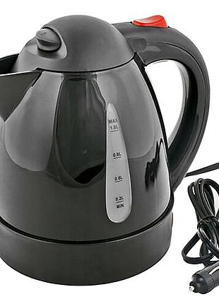Чайник 12v 1000мл 150w пластик дисковый вкл-выкл авто выкл инд питает зух.перегрева black he408