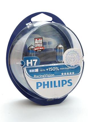 Лампа 12v h7 55w +150% racing vision philips box-2шт 12972rvs2