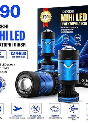 Лампа led мини линзы h4 d37мм 140/180w 15000/20000lm 6000k 4575+1860 module 9-16v шторка f90 blue