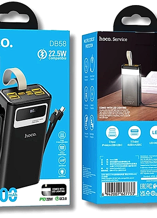 Портативный аккумулятор power bank 30000 mah hoco db58 22.5w black солнечная панель