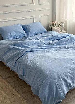 Постельное белье из вареного хлопка двуспальное richman 180-215 см 50-70 2шт голубой