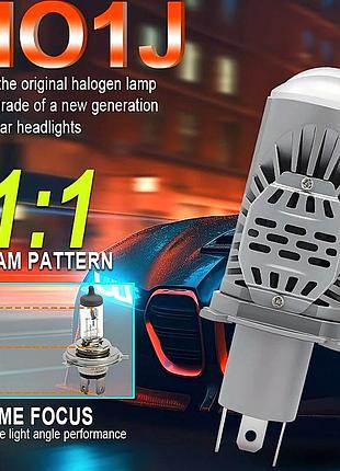 Лампа led міні лінзи h4 d35мм 80/100w 9000/11000lm 6000k 3570 chips 12v m01j