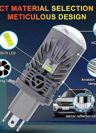 Лампа led міні лінзи h4 d35мм 80/100w 9000/11000lm 6000k 3570+3570 chips 12v m01p