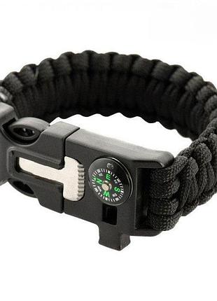 Paracord браслет с выскорем, компасом и свистком черной