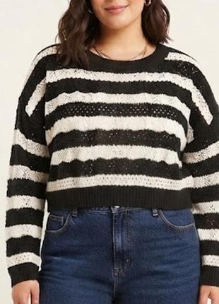 Черно-белый ажурный свитшот в полоску primark, размер l xl