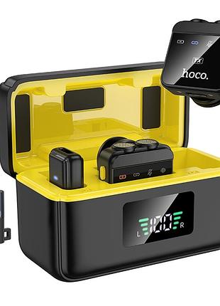 Беспроводной микрофон hoco l17 dual-mic с магнитной панелью и led дисплеем для записи звука черный