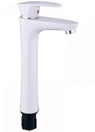 Смеситель на умывальник белый cezar-001 high set white (с подведением) тм plamix