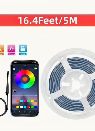 Розумна музична rgb led стрічка 5 метрів з bluetooth-керуванням та синхронізацією зі звуком