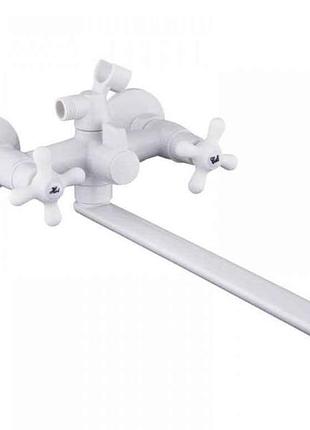 Смеситель настенный белый pablo-140 euro set white (с шлангом и лейкой) тм plamix
