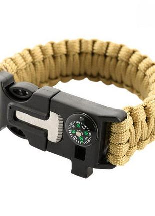 Paracord браслет с выскорем, компасом и свистком кайот