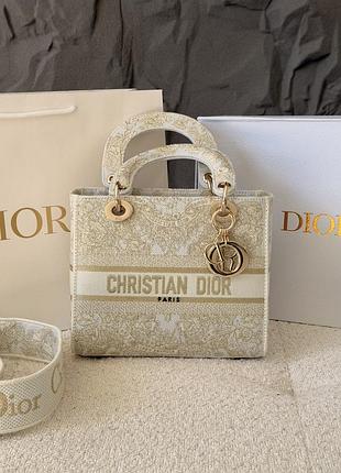Женская сумка christian dior lady d-lite белый с бабочками