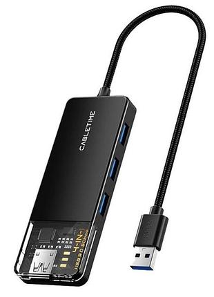 Usb-розгалужувач cabletime cb02b на 4 порти usb 3.0, 15 см, gl3510 black
