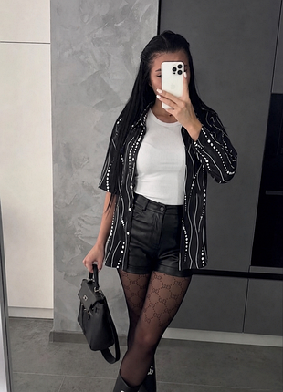 Эластичная ткань 🖤 геометрический принт 👔 женская рубашка с коротким рукавом 🛍️ блуза летняя l /xl