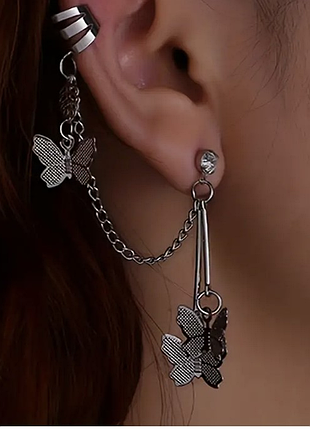 Сережки «кафф» метелик, колір срібло