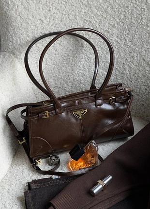 Prada medium leather handbag brown 33 х 17 х 10