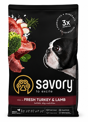 Сухой корм для собак малых пород savory small breed стрижка in fresh turkey and lamb со свежим мясом индейки и ягненка 3 кг