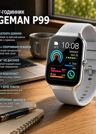 Смарт-часы jugeman p99 для мужчин и женщин, bluetooth 5.3, звонки, 113+ спортивных режимов, 1,96", ip68, серый