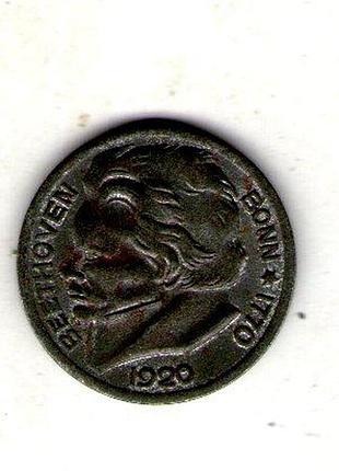 Германия (нотгельд) query город бонн 10 пфенигов 1920 год beethoven железо, 3.56g, ø 20.8mm no2720