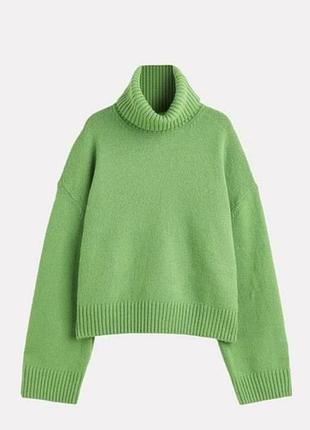 Базовий зелений теплий вʼязаний светр h&m жіночій светр з горлом