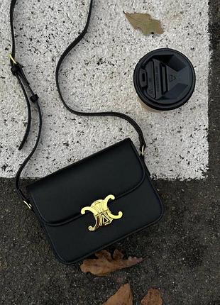 Celine teen triomphe bag black/gold in shiny calfskin (коробка оригінал)