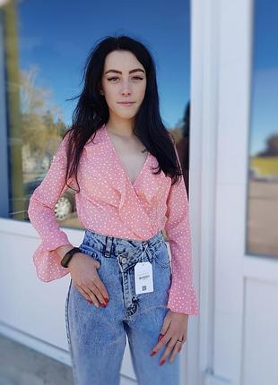Боді-блуза в горошок boohoo рожевий 42, s