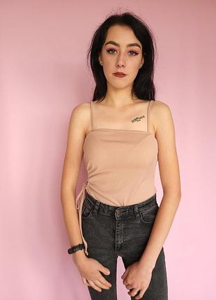 Боді-майка з вирізом збоку boohoo бежевий 40, xs