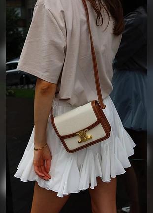 Celine teen triomphe bag in textile/calfskin tan [звичайна брендована коробка] 18 x 14 x 5