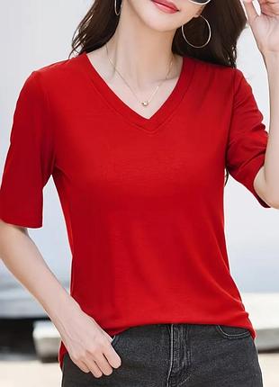 Качественная , стильная футболка с рукавом 3/4, вискоза 95%, р.xl, наши 48-52, красный