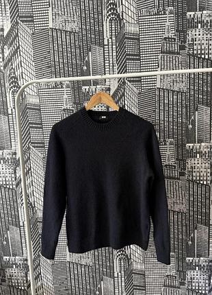 Натуральний вовняний светр темно синього кольору uniqlo жіночій якісний базовий светр з 100% вовни
