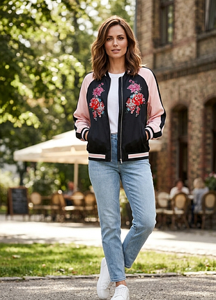 Бомбер marks &amp; spencer с цветочной вышивкой m&amp;s (uk 14 / eur 42)