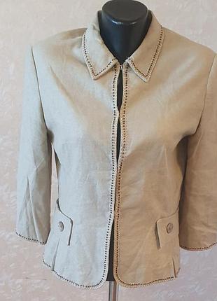 Лляний класичний жакет zara basic з вишивкою бісером (розмір m/l, eur 40)