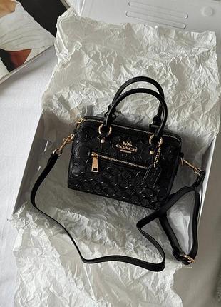 Coach ‎‎‎‎ coach mini rowan crossbody in signature black leather 17 x 12 x 10