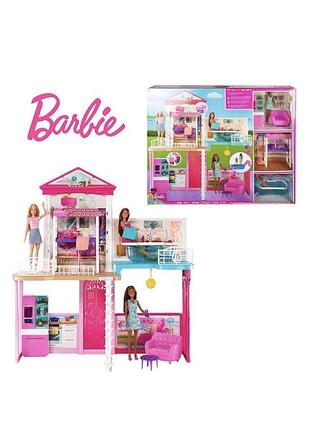 Будинок мрії з 3 ляльками барбі, меблями та басейном barbie estate dolls house glh56 оригінал