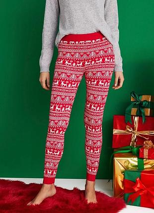 Теплые вязаные леггинсы лосины в новогодний принт esmara l,xl красный