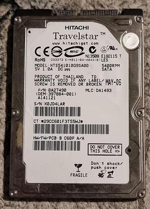Неробочий hdd 2.5 100 гб hitachi 5400 жорсткий диск hts541010g9sa00 хітачі
