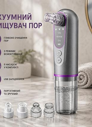 Вакуумный очиститель пор euakee, средство для удаления черных точек, 5 насадок, 3 режима всасывания, usb, серый